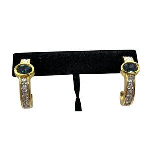 VTG Swarovski SAL© Gold-Plated Half Hoop Pierced Earrings Blue White Crystals
